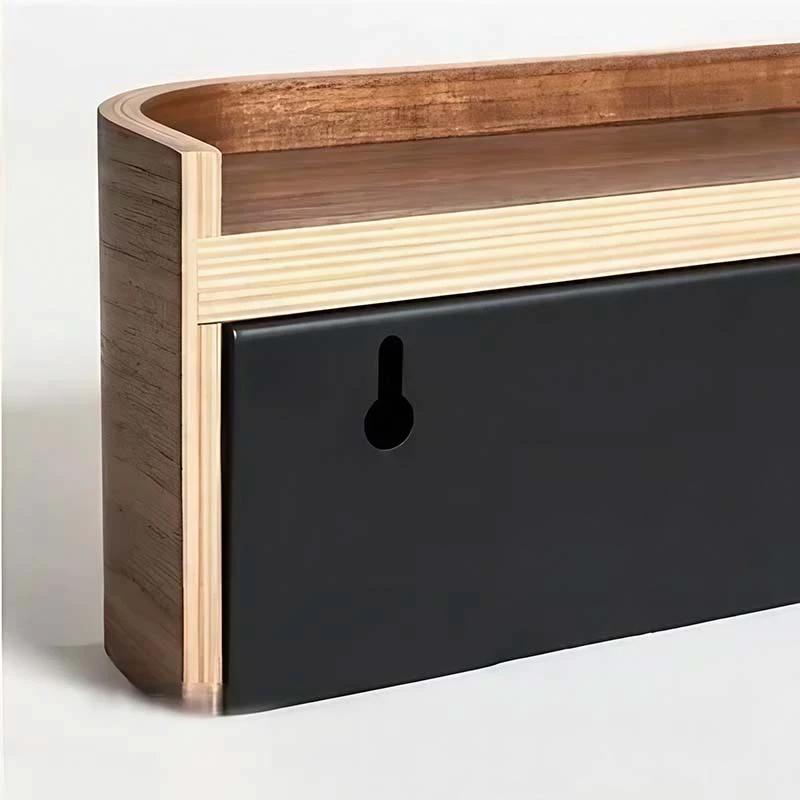 Wood & Iron Coat Rack with Hidden Hooks & Shelf, wall-mounted in an entryway organiser