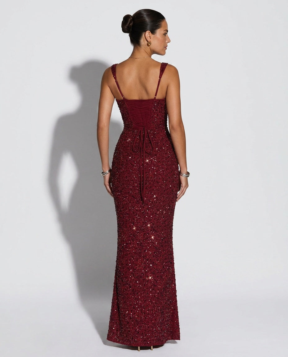 Women's Sequin Maxi Dress - Sleeveless Cocktail Dress
