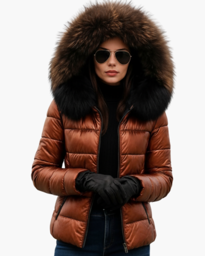 Veste Hiver Femme Capuche Fourrure, détail