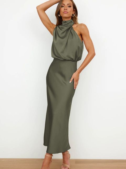 Amara | Cocktailjurk Dames – Off-Shoulder Maxi Jurk in Satijnlook voor Avondgelegenheden