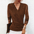 Ophelia | Women's Draped V Neck Sparkle Long Sleeve Going Out Top