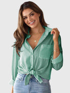 Women's Striped Tie Front Collared Shirt