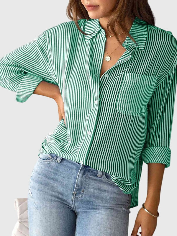 Women's Striped Tie Front Collared Shirt