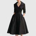 Women's V-Neck Midi Dress with Wrap Waist and Side Pockets