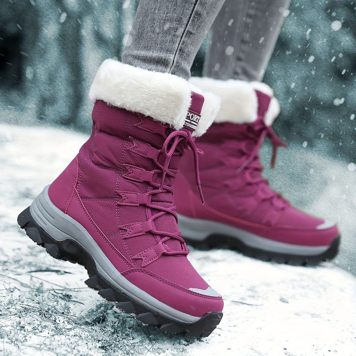 Women's Winter Boots Brown Faux Leather, Warm Lined and Waterproof