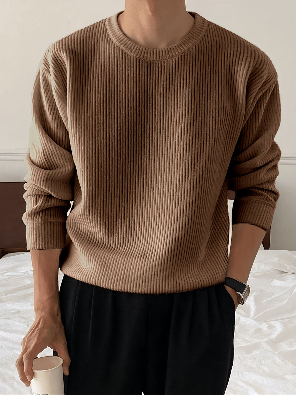 Men's Ribbed Crew-Neck Sweater – Relaxed Fit Knit Pullover