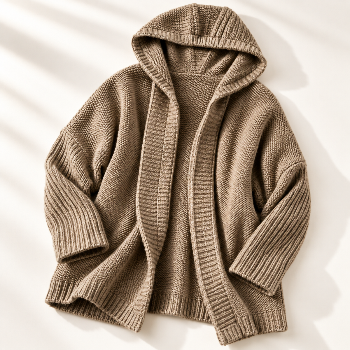 Women's Long Hooded Knit Cardigan with Batwing Sleeves