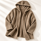 Women's Long Hooded Knit Cardigan with Batwing Sleeves
