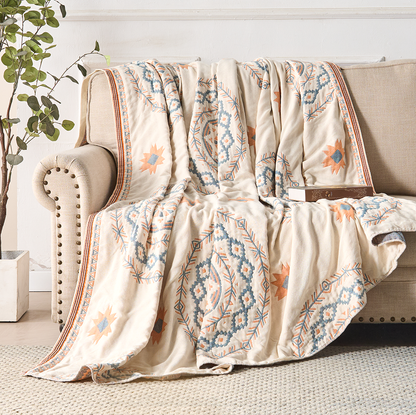 Katoenen Plaid – Bohemian Mandala Design in Serene Kleuren voor Woonkamer of Slaapkamer