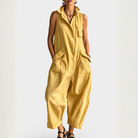 Women's Sleeveless Cargo Jumpsuit with Structured Collar