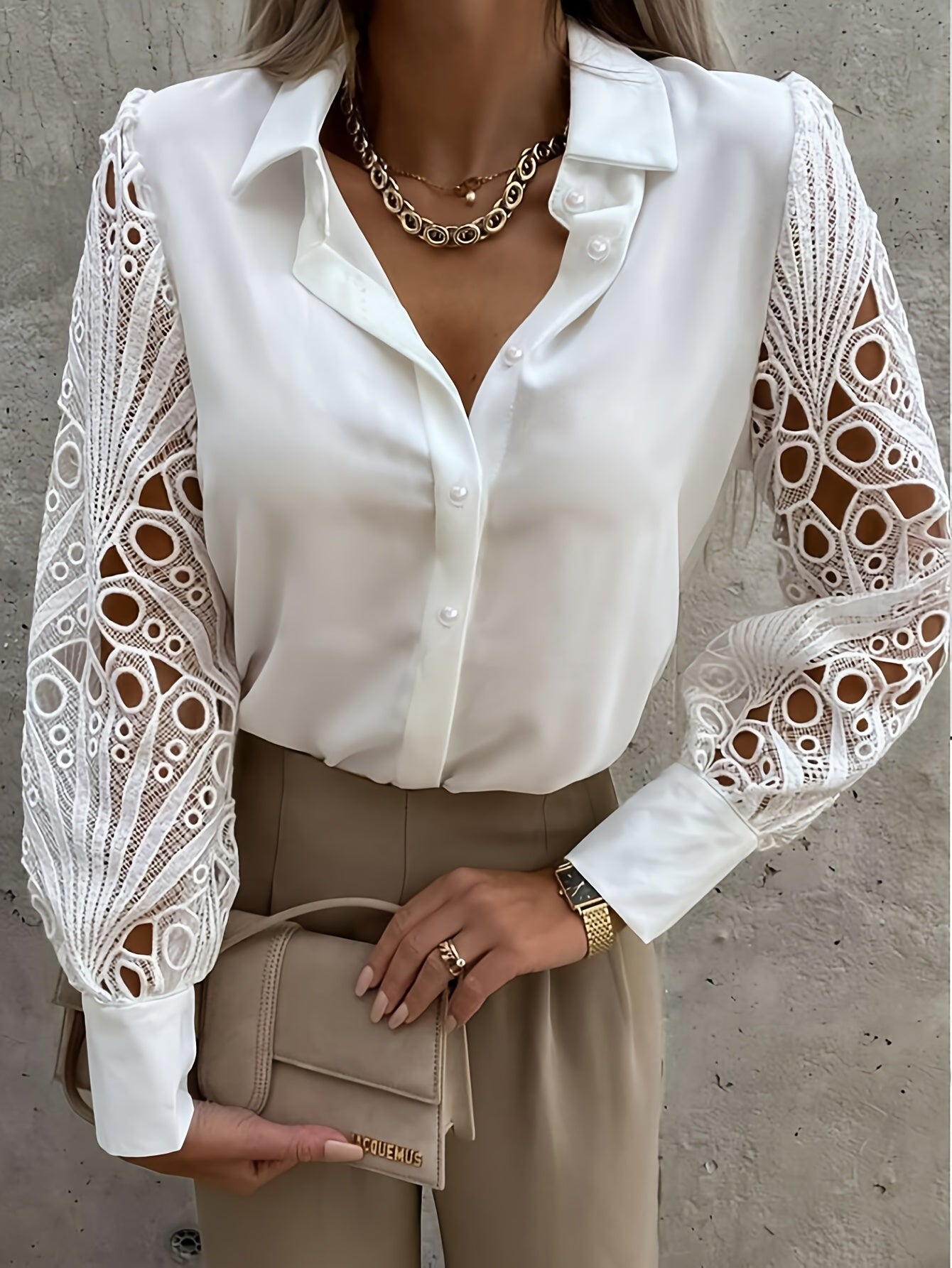 Juul | Dames Blouse – Blouse met Kantdetails en Klassieke Reverskraag