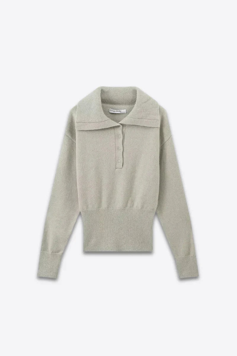 Danique Gebreide Trui | Dames Trui met Brede Kraag en Subtiele Knoopsluiting