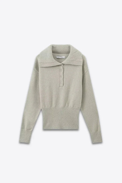 Danique Gebreide Trui | Dames Trui met Brede Kraag en Subtiele Knoopsluiting