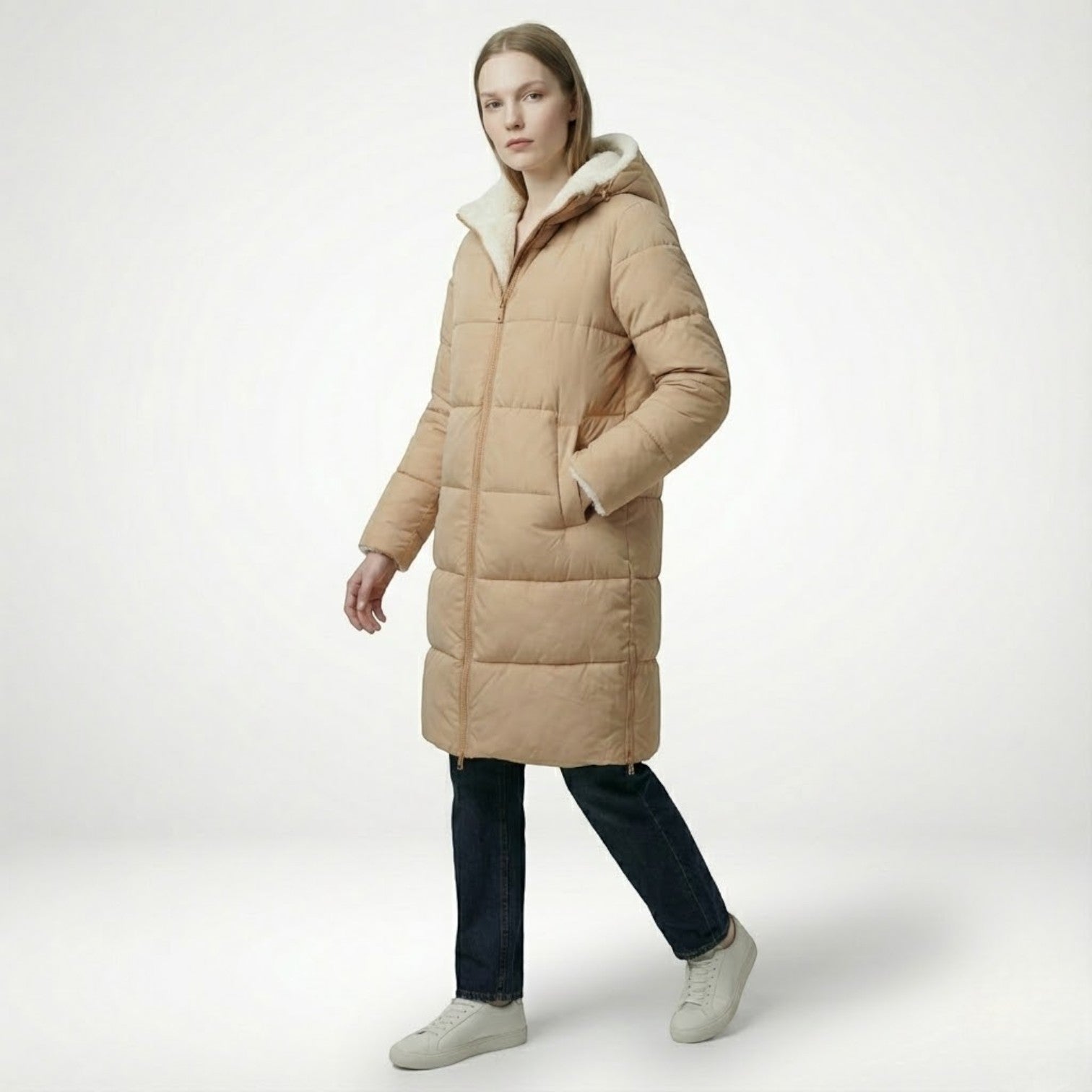 Alessia – Women's Winter Reversible Jacket - Puffer Jacket - Beige - Taylor & Bennett