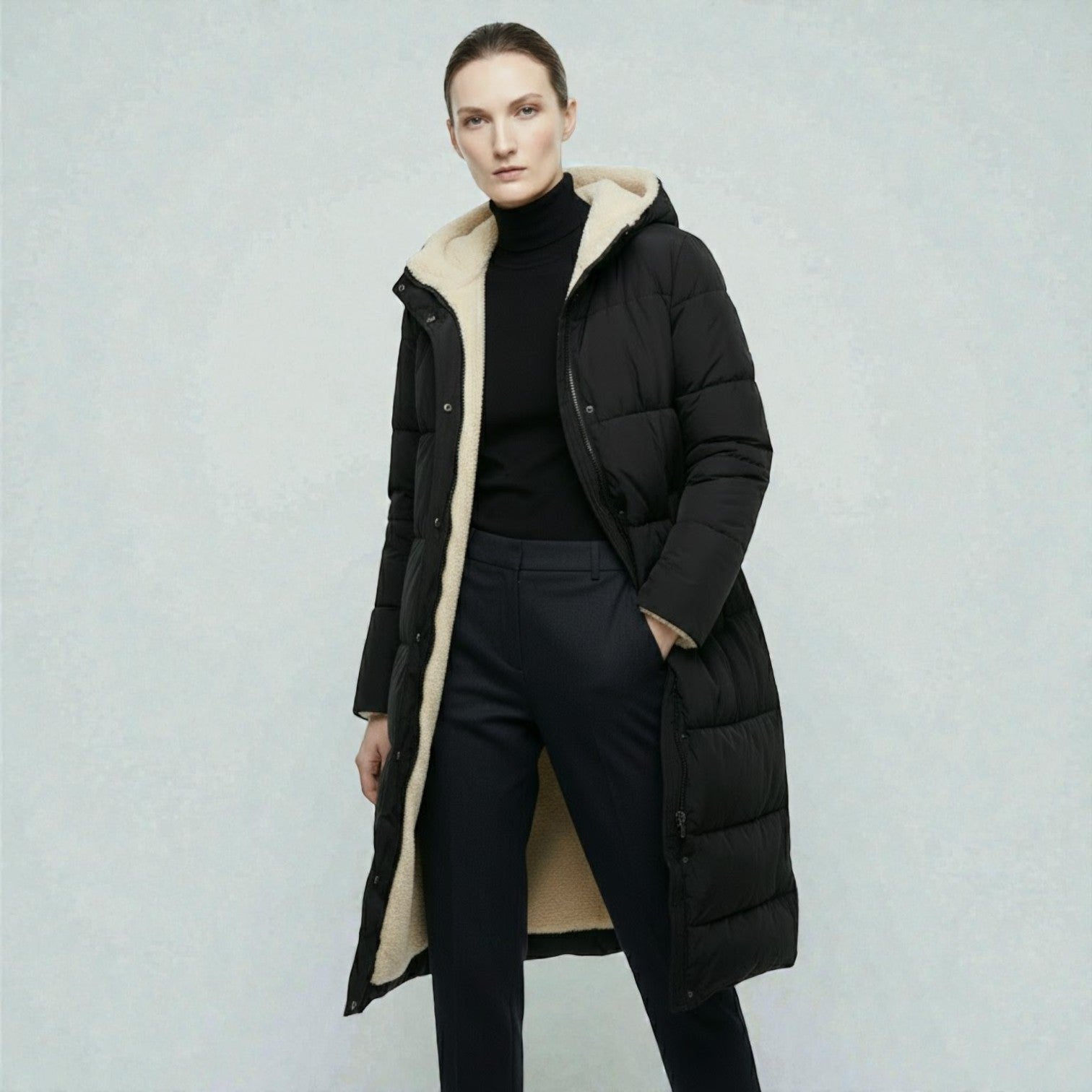 Alessia – Women's Winter Reversible Jacket - Puffer Jacket - Black - Taylor & Bennett