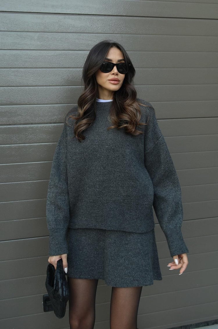 Women's Knit Sweater and Skirt Set - Oversized Top with Fitted Skirt