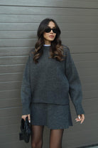 Women's Knit Sweater and Skirt Set - Oversized Top with Fitted Skirt