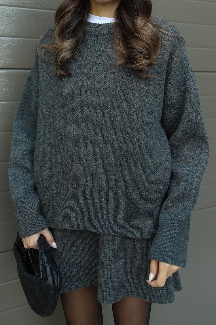 Women's Knit Sweater and Skirt Set - Oversized Top with Fitted Skirt