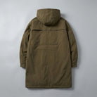 Kensington Overcoat — Army Green, flat lay back on grey seamless