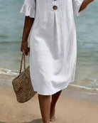 Women's Loose-Fit Button-Front Dress with Flowing Sleeves