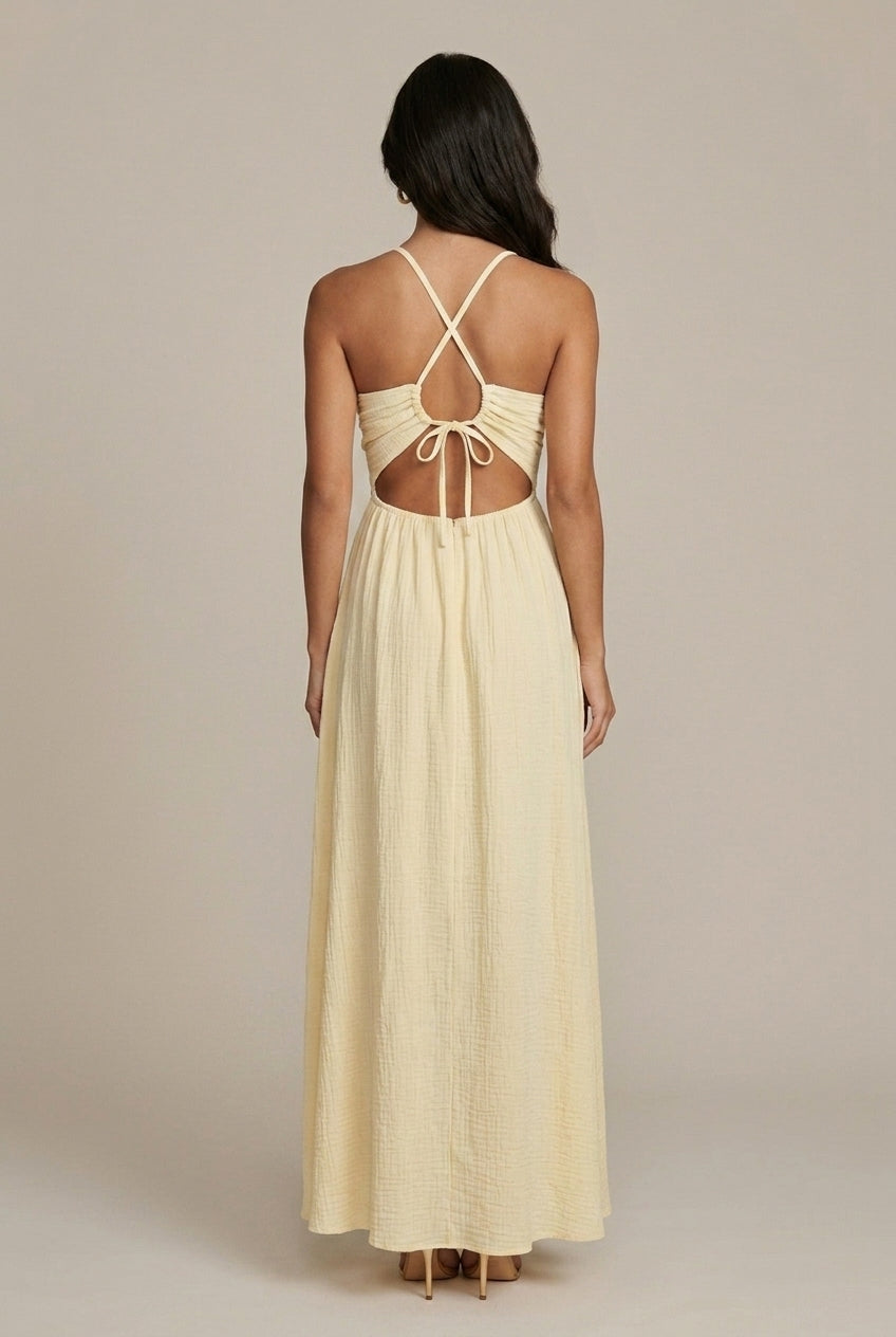 Women's Halter Cutout Midi Dress with High Slit