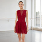 ballet leotard — Burgundy mesh open back front — view 7