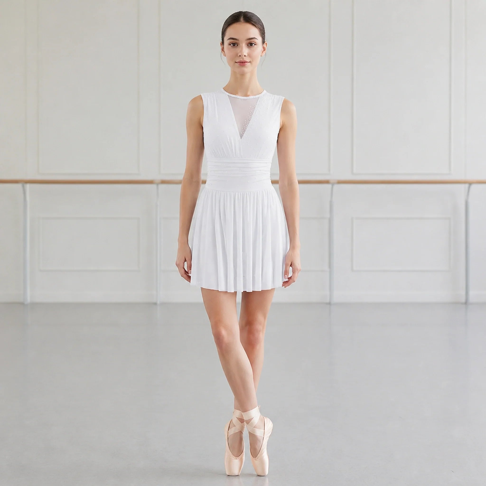 ballet leotard — White mesh open back front — view 9