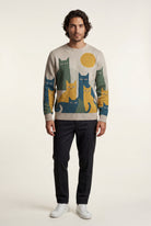 Beige Abstract Cat Graphic Crew Neck Long Sleeve Sweater - Photo 1