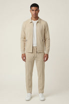 Beige Textured Zip-up Jacket and Jogger Set with Ribbed Detail - Two piece set - Photo 2