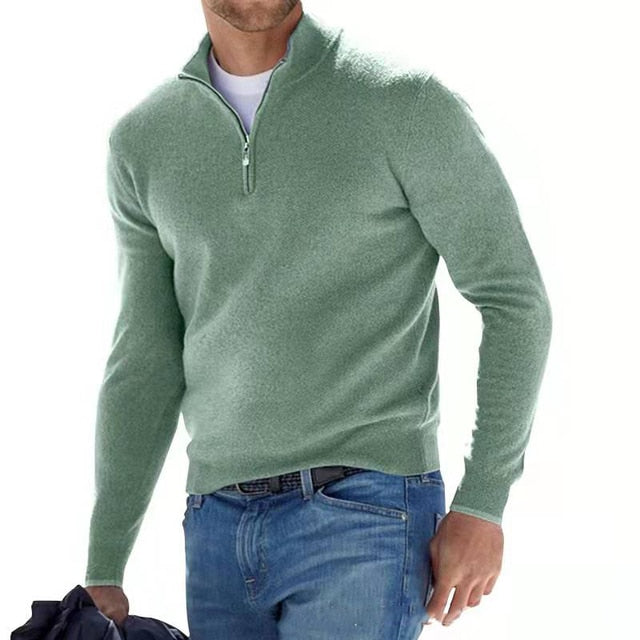 Men's Zip Sweater with Stand-Up Collar – Ribbed Trims