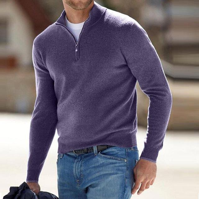 Men's Zip Sweater with Stand-Up Collar – Ribbed Trims