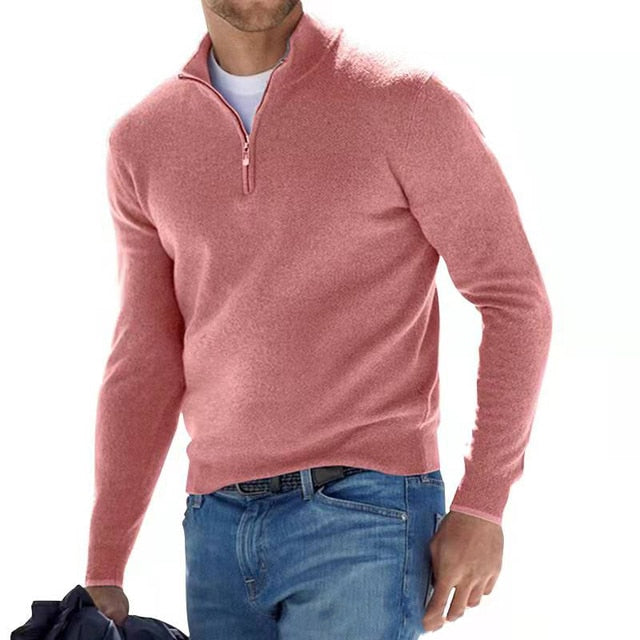 Men's Zip Sweater with Stand-Up Collar – Ribbed Trims