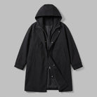 Kensington Overcoat — Black, flat lay front on grey seamless