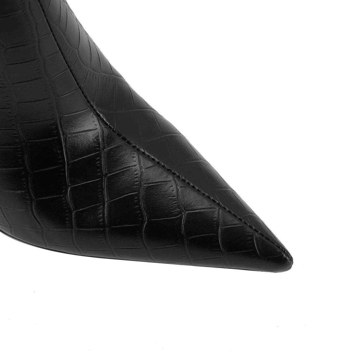 Black Black Croc-embossed Pointed Toe Stiletto Knee High Boots - Photo 6