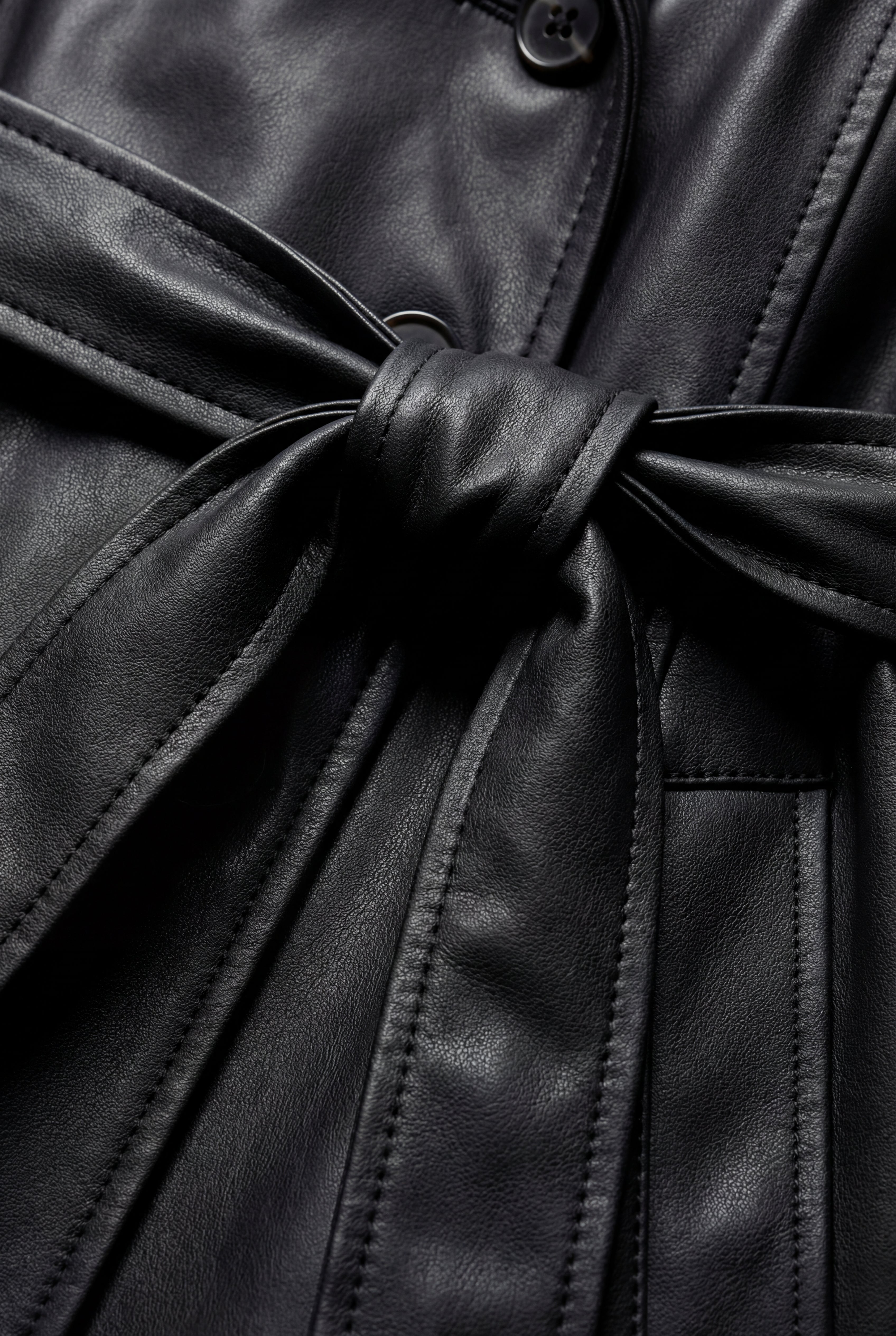 Black Black Double-breasted Belted Faux Trench Coat - Trench coats - Photo 4