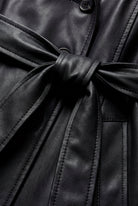 Black Black Double-breasted Belted Faux Trench Coat - Trench coats - Photo 4
