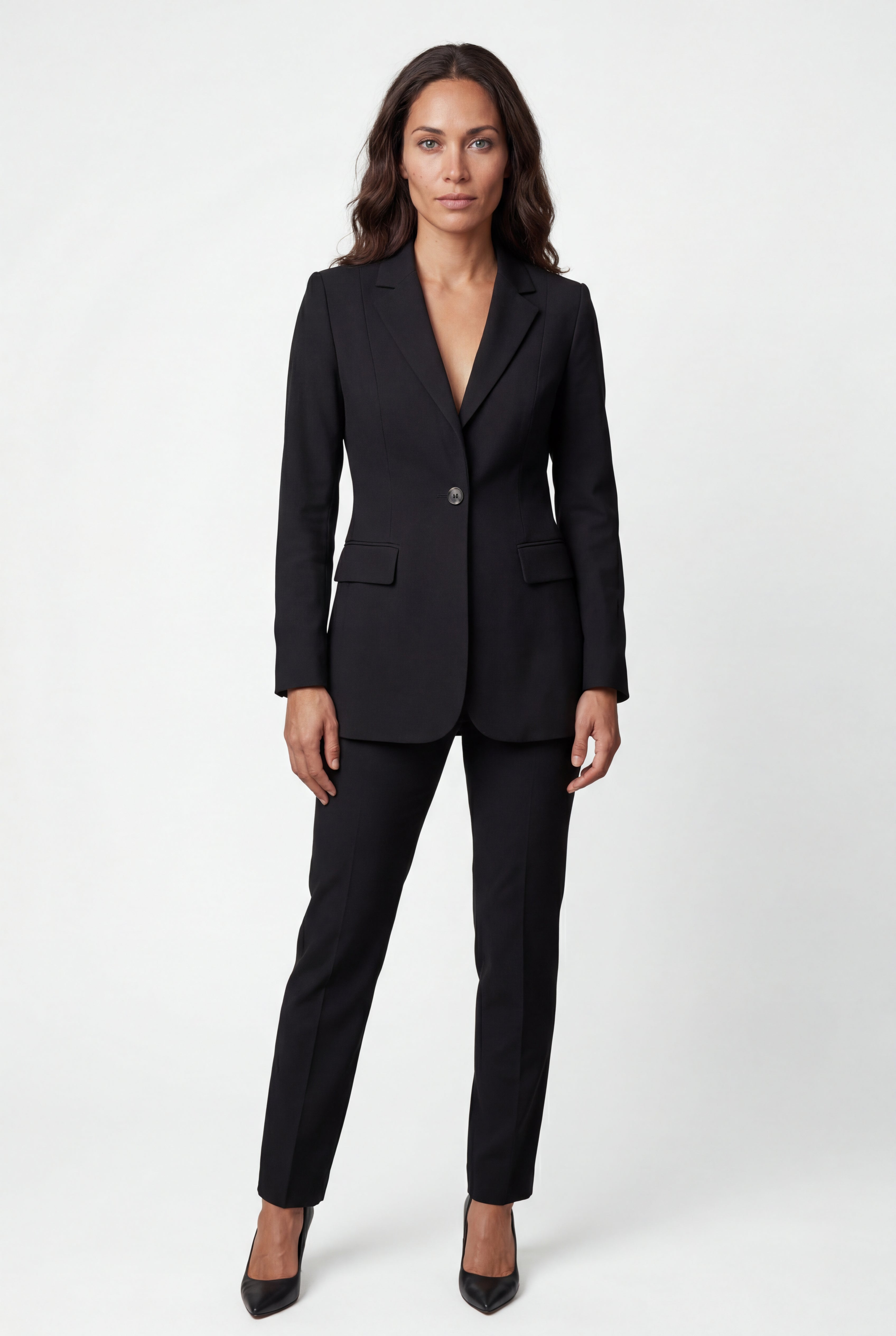 Black Fitted Single-breasted Blazer with Classic Lapel - Blazers - Photo 24