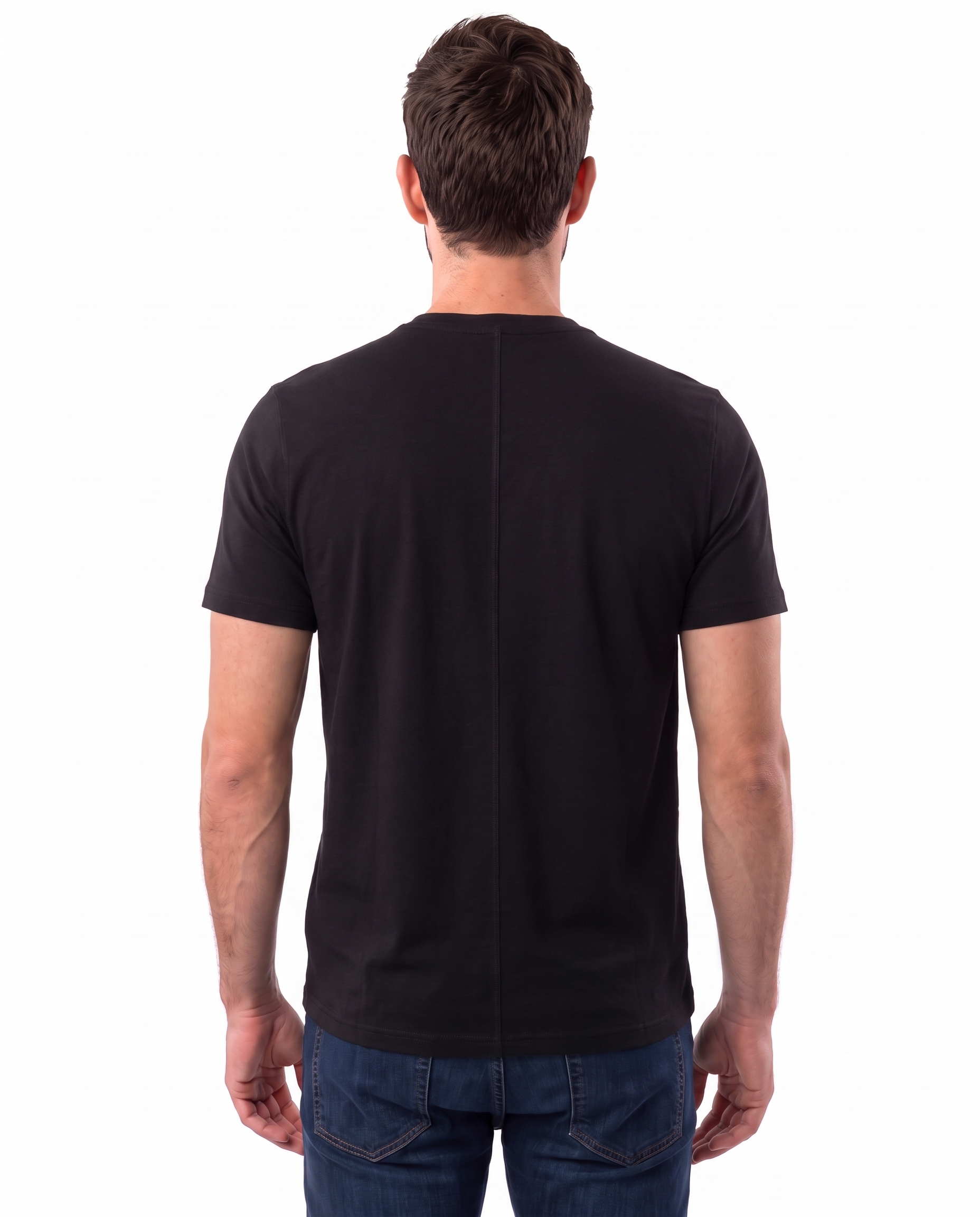 Black kangaroo pocket babywearing t-shirt, back view