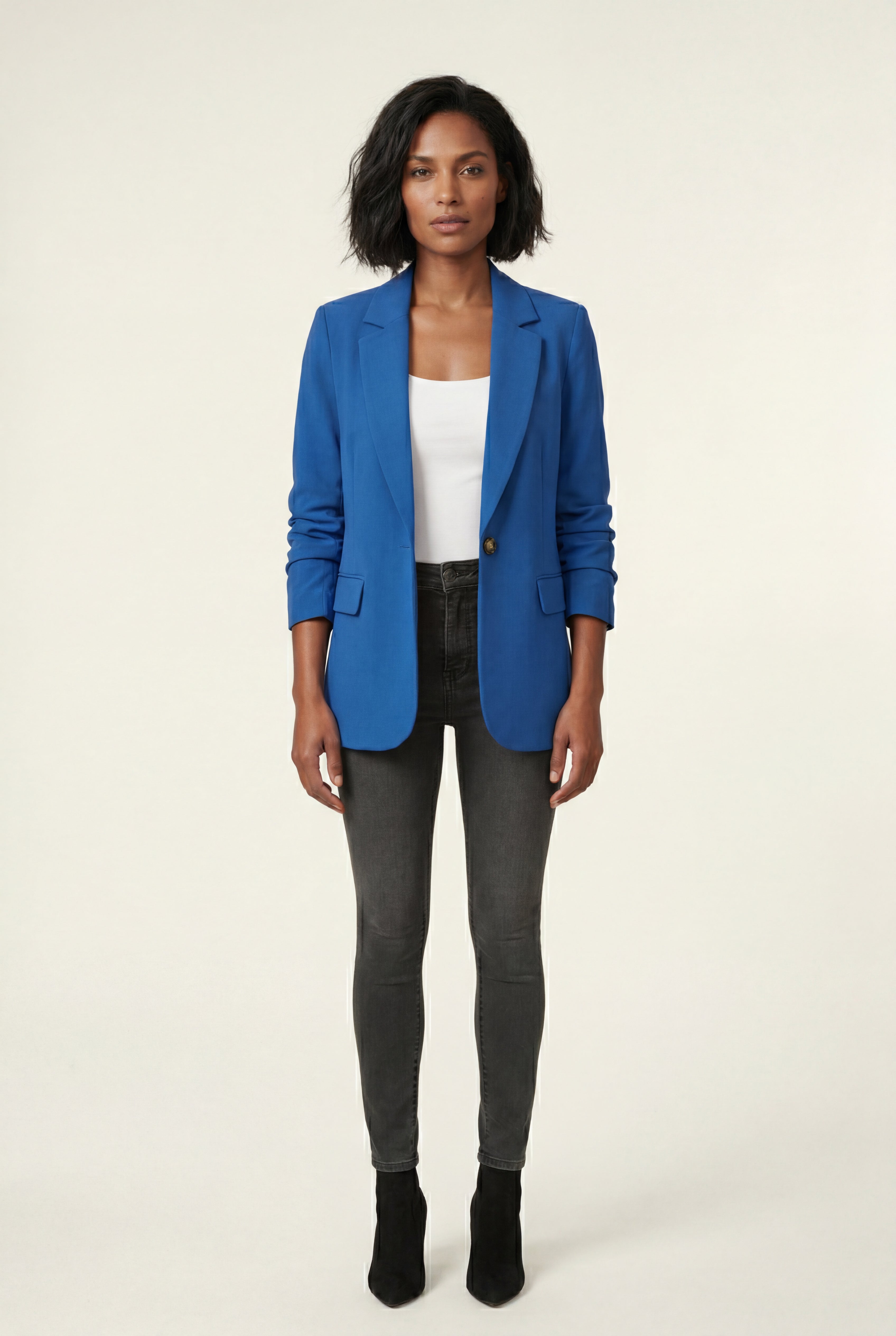 Blue Fitted Single-breasted Blazer with Classic Lapel - Blazers - Photo 10