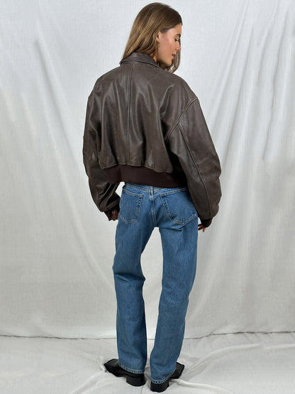 CLYDE Cropped Bomberjack – Dames Imitatieleren Jas met Oversized Pasvorm