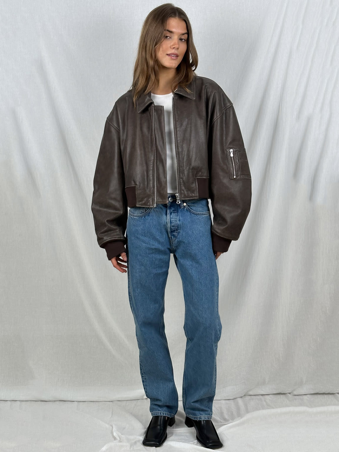 CLYDE Cropped Bomberjack – Dames Imitatieleren Jas met Oversized Pasvorm