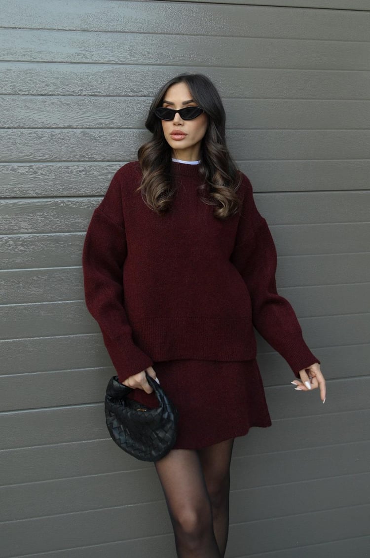 Women's Knit Sweater and Skirt Set - Oversized Top with Fitted Skirt
