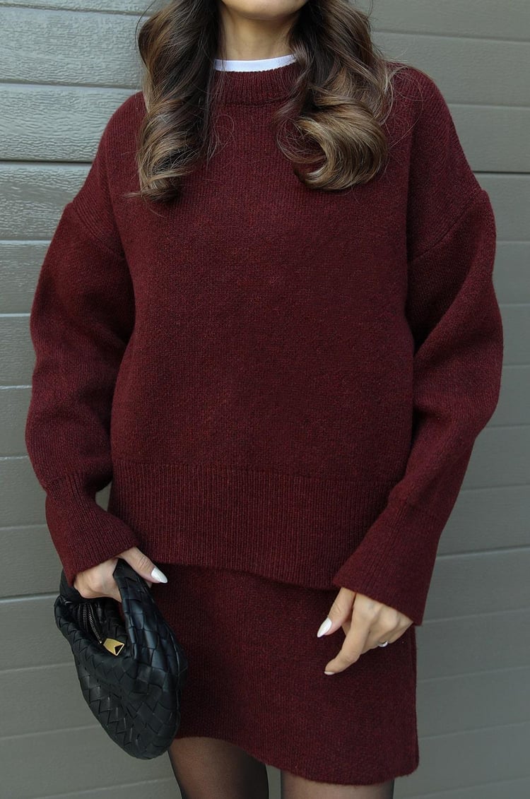 Women's Knit Sweater and Skirt Set - Oversized Top with Fitted Skirt