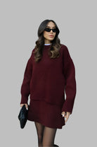 Women's Knit Sweater and Skirt Set - Oversized Top with Fitted Skirt