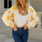 Bregje bloemenprint cropped vest met laterneärmelen, vooraanzicht in geel