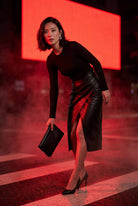 Black Asymmetric Wrap Front Midi Pencil Skirt with Slit - Midi skirts - Photo 12