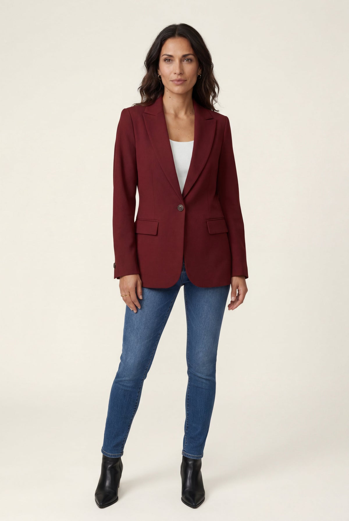 Burgundy Fitted Single-breasted Blazer with Classic Lapel - Blazers - Photo 20