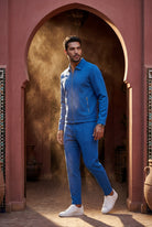 Blue Textured Zip-up Jacket and Jogger Set with Ribbed Detail - Two piece set - Photo 11