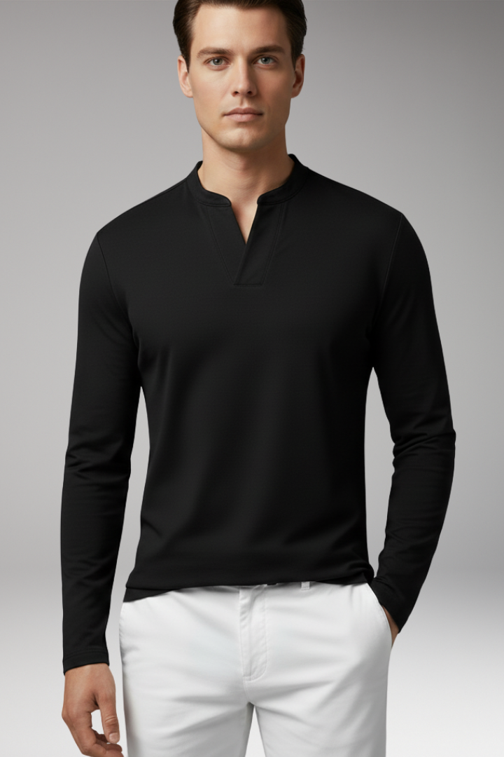 Men's Buttonless V-Neck Shirt with Short Sleeves