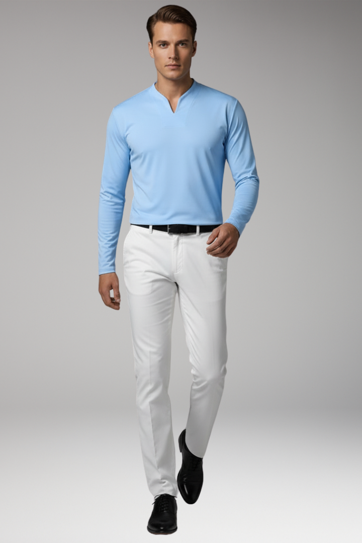 Men's Buttonless V-Neck Shirt with Short Sleeves